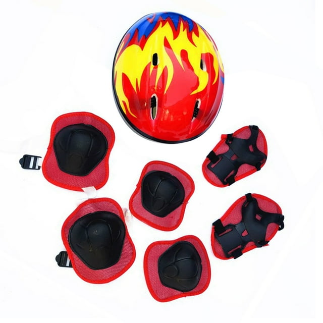 Flmtop 7Pcs Children Bike Cycling Skating Helmet Knee Elbow Wrist Protective Guard Pad