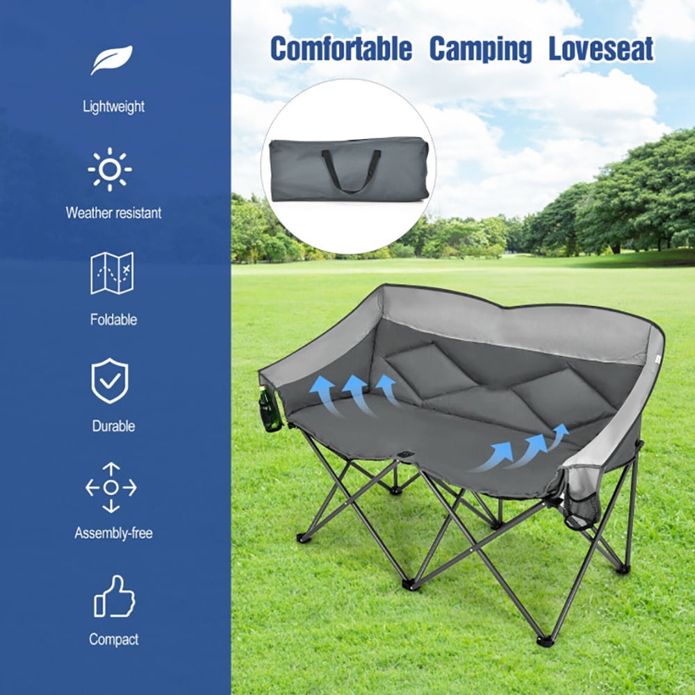Aimee Lii Folding Camping Chair with Bags and Padded Backrest, Heavy Duty Extra Wide Folding Chair, Gray