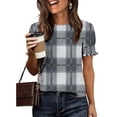thumbnail image 6 of Dgankt Women's Clothing Women's Multi-Color Classic Plaid Scoop Neck Tops - Ruffled Puff Short Sleeve Loose Fit Casual Blouses for Daily Wear, Office Commutes, Fall Outdoor Walks S-2XL, 6 of 6