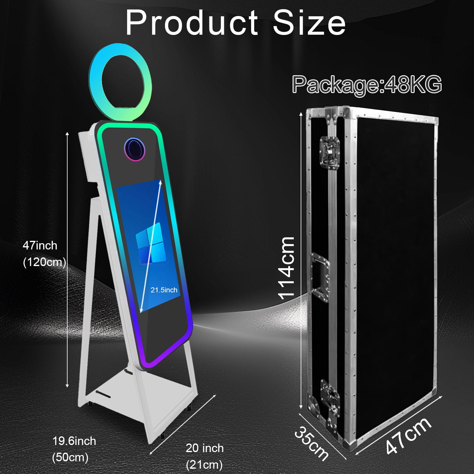 PAAFNN 40" Photobooth with 21.5" Touch Screen Selfie Machine Ring Light for Party Events