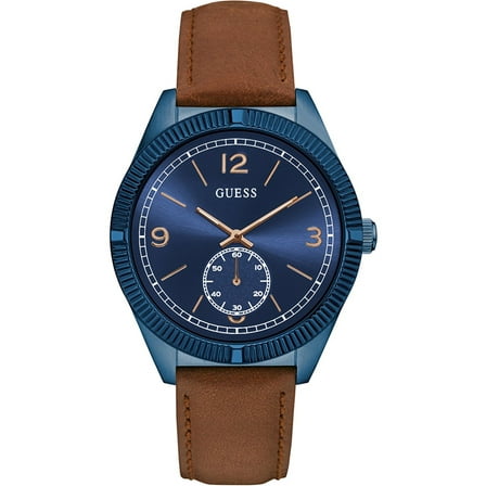 Guess Men's W0873G2, casual,Stainless Steel case,Blue Tone,leather strap,Dark Dial,WR