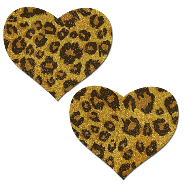 Love: Gold Glittering Cheetah Heart Nipple Pasties by Pastease®