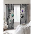 thumbnail image 3 of Vintage Daisy Blackout Curtains 63 Inch Length Blue Purple Flowers Lines Wood Grain Thermal Insulated Window Curtain Window Drapes 2 Panels for Bedroom Living Room 42"Wx63"L, 3 of 9