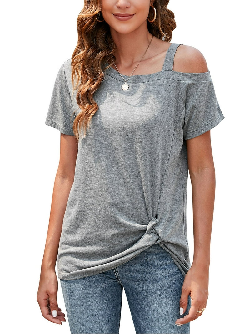 ALING Sexy Women's One Shoulder Tops-Women's Short Sleeve T
