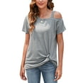 thumbnail image 4 of ALING Sexy Women's One Shoulder Tops-Women's Short Sleeve T Shirt Oblique Collar Summer Casual Shirt Twist Knot Tunics Tops Off The Shoulder Tee Blouse,S-2XL, 4 of 7