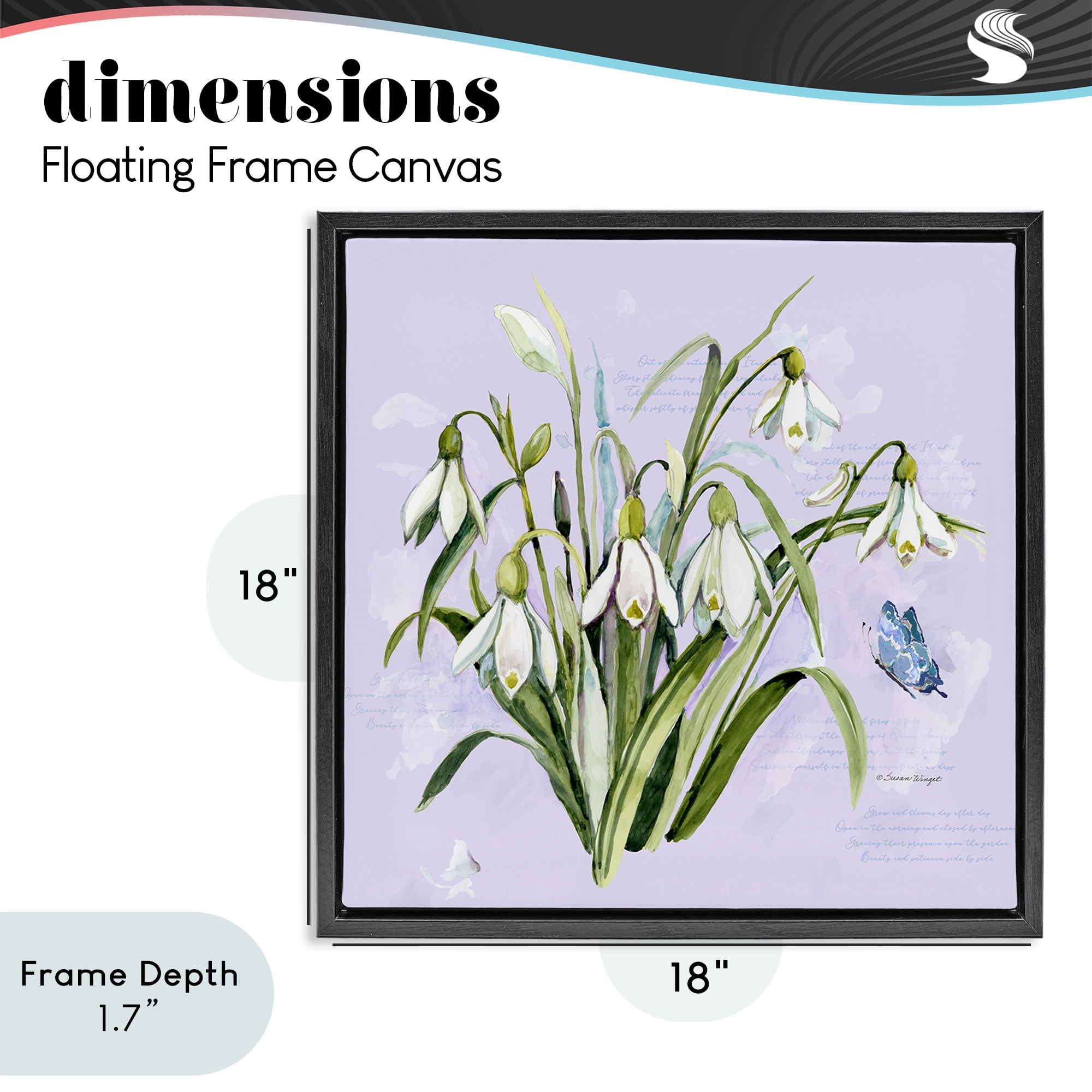 Stupell Industries Snowdrops with Vintage Writings Black Framed Floater Canvas Wall Art, design by Susan Winget