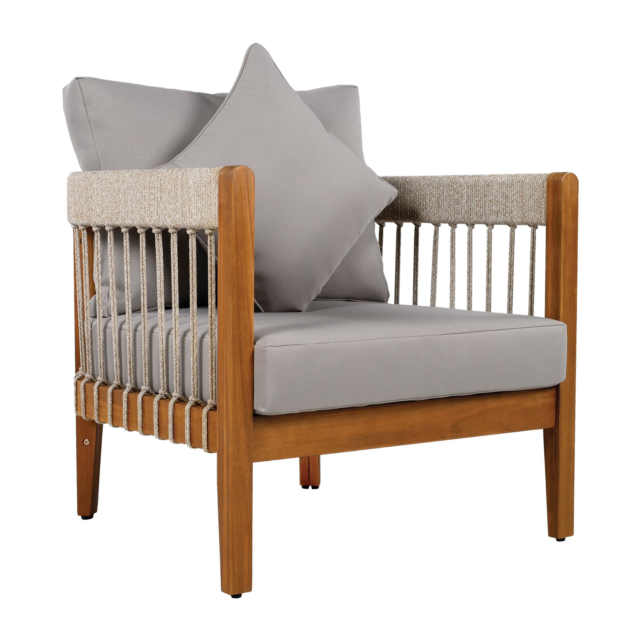 Christopher Knight Home Outdoor Woven Rope Lounge Chair with Cushions, Solid Wood Frame, Grey