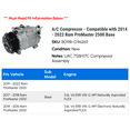 thumbnail image 2 of A/C Compressor - Compatible with 2014 - 2022 Ram ProMaster 2500 Base 2015 2016 2017 2018 2019 2020 2021, 2 of 2