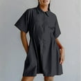 thumbnail image 2 of hotojiny Robes pour Femmes Été Légères à Fermeture Éclair à Col Tunique d'Entraînement Mini-Robe Unie Fluide Évasée Robes T-Shirt, 2 of 6