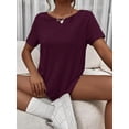 thumbnail image 5 of Burgundy Twist Back Short Sleeve T-Shirt For Women Casual Open Back Top, 5 of 6