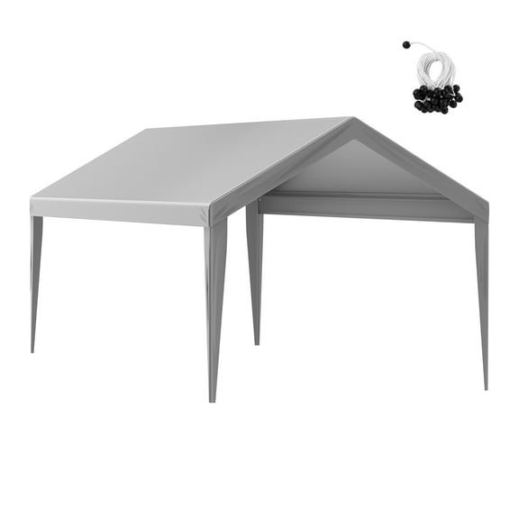 KFFKFF Canopy Cover for Carport 10x20 ft, Heavy-Duty Waterproof Shelter Tarp for Garage, UV Resistant, Simple Setup with Ball Bungees, Grey (Cover Only, No Frame Included)