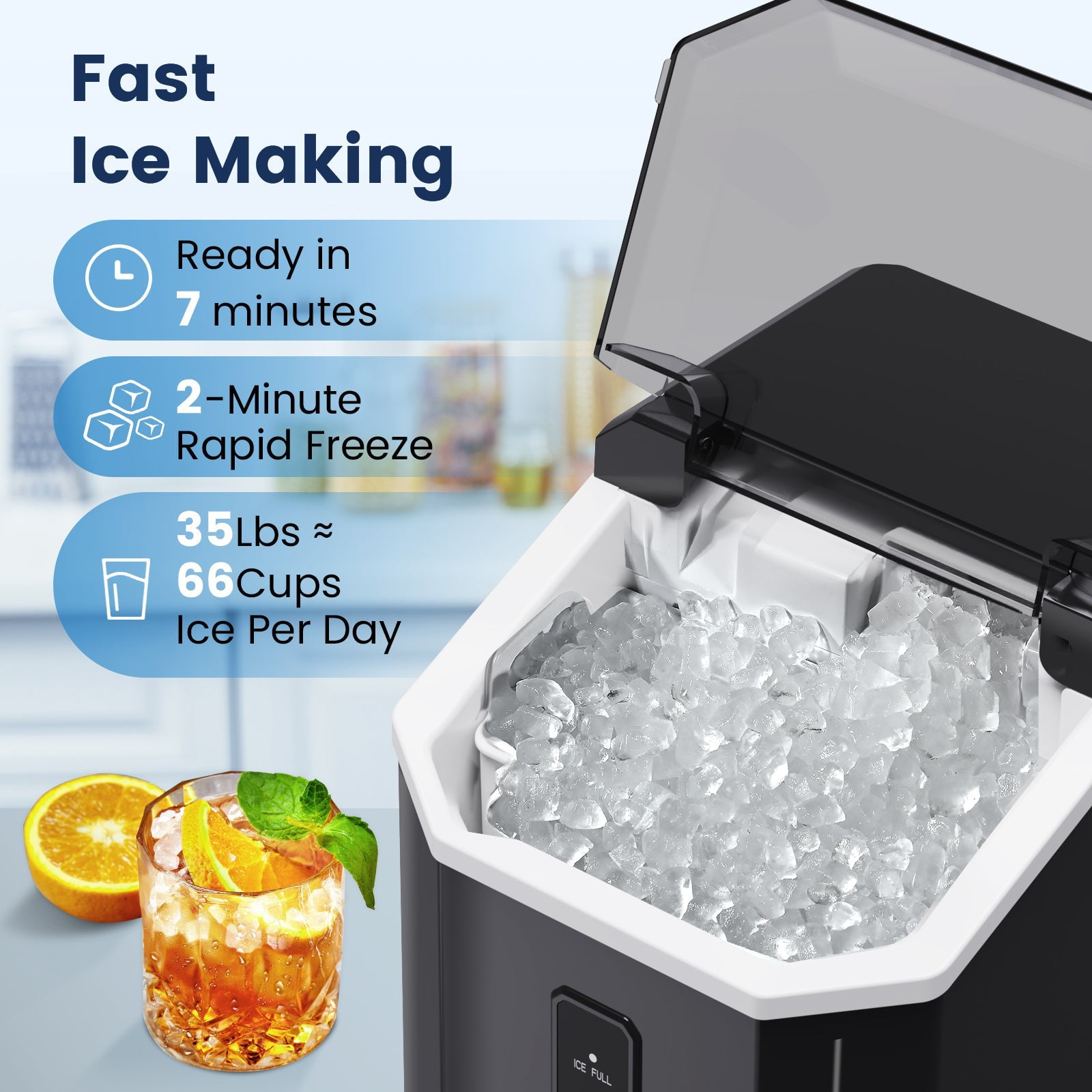 FREE VILLAGE Nugget Ice Maker Countertop, Pebble Ice Maker with