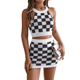thumbnail image 3 of Women 2 Piece Outfits Halter Crop Top and Mini Skirt Summer Crochet Black S, 3 of 10