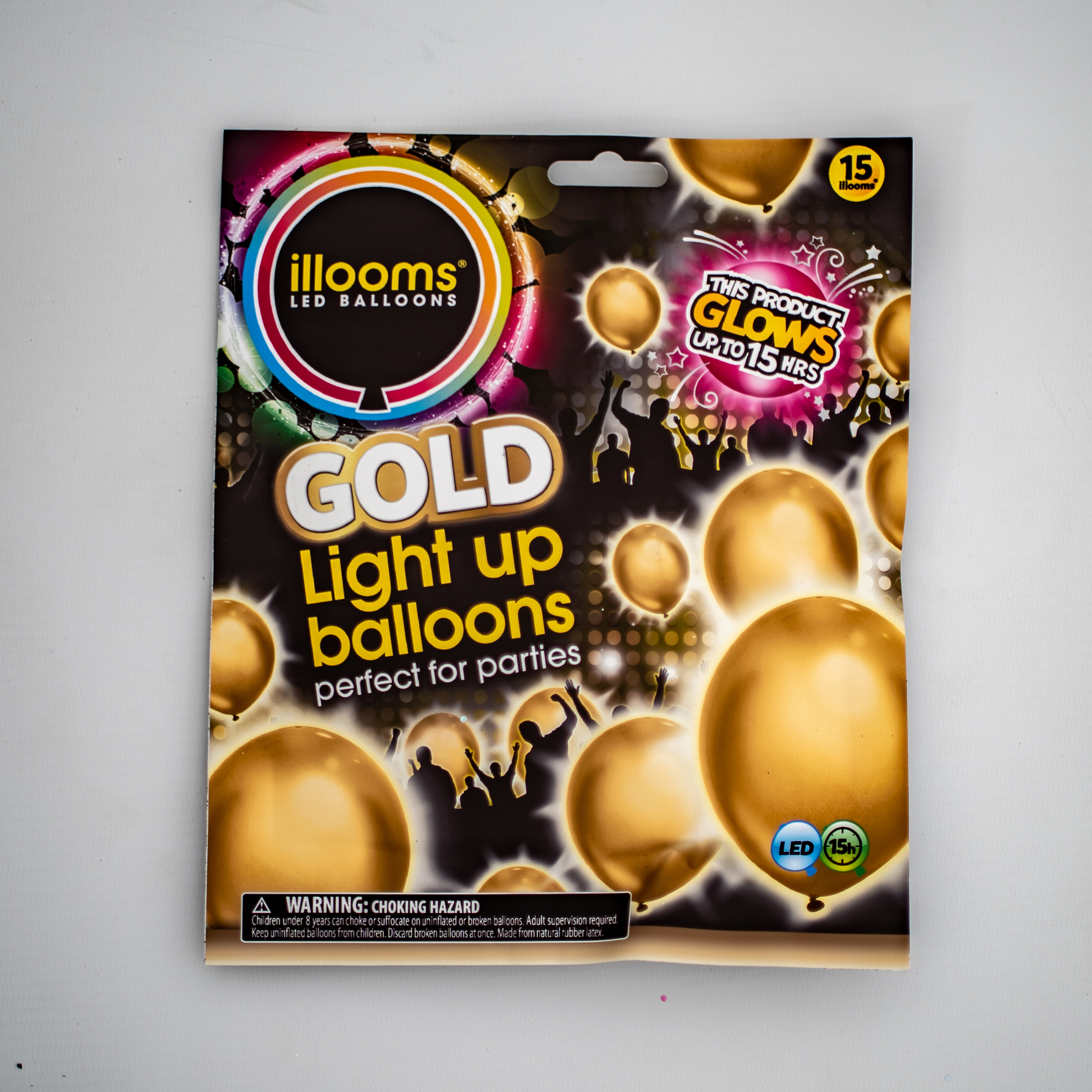 illooms LED Light-Up Latex Balloons, Metallic Gold, 15-Pack