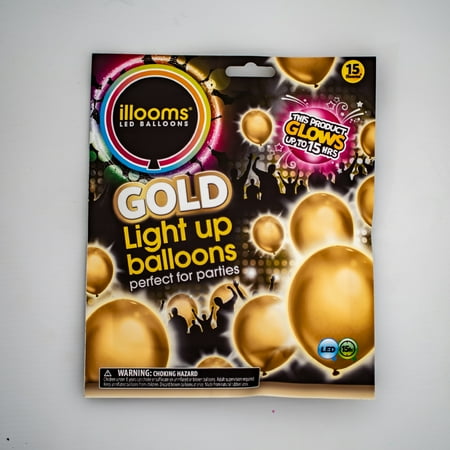 illooms LED Light-Up Latex Party Balloons, Metallic Gold, 15 pack