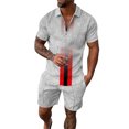 thumbnail image 1 of Wyzesi Sweatsuit Set for Men Warm Male Casual Striped Gradient Ramp Print Two Piece Suit Zipper Short Sleeve Top Blouse Suit Drawstring Pocket Short Set Plus Suit Vests for Men, 1 of 4