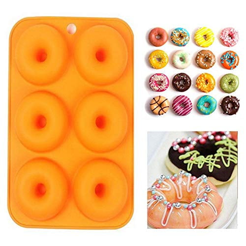 Blue +Orange Silicone Donut Molds Bagels 2 Pack 6 Cavity Non-Stick Silicone Donuts Baking Mould pastry Molds Donut Mold for 6 Donuts Muffins