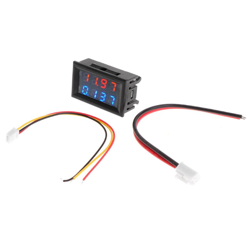 4 Digit 5 Wires DC 0-200V 10A Voltmeter Ammeter Red+Red Dual LED Amp Volt Meter