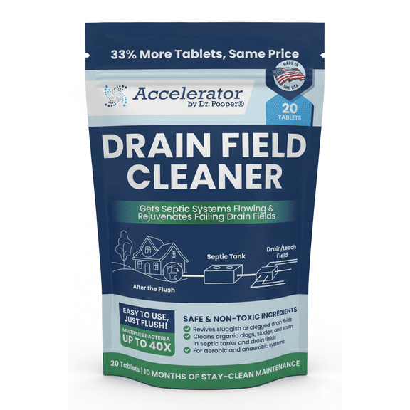 Dr. Pooper's Drain Field Cleaner Tablets -- Total Septic System Cleaner & Odor Eliminator, Accelerator by Dr. Pooper®️