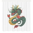 thumbnail image 2 of Ambesonne Dragon Shower Curtain, Fictional Animal Print Art, 69"Wx70"L, Dark Salmon Jade Green, 2 of 4
