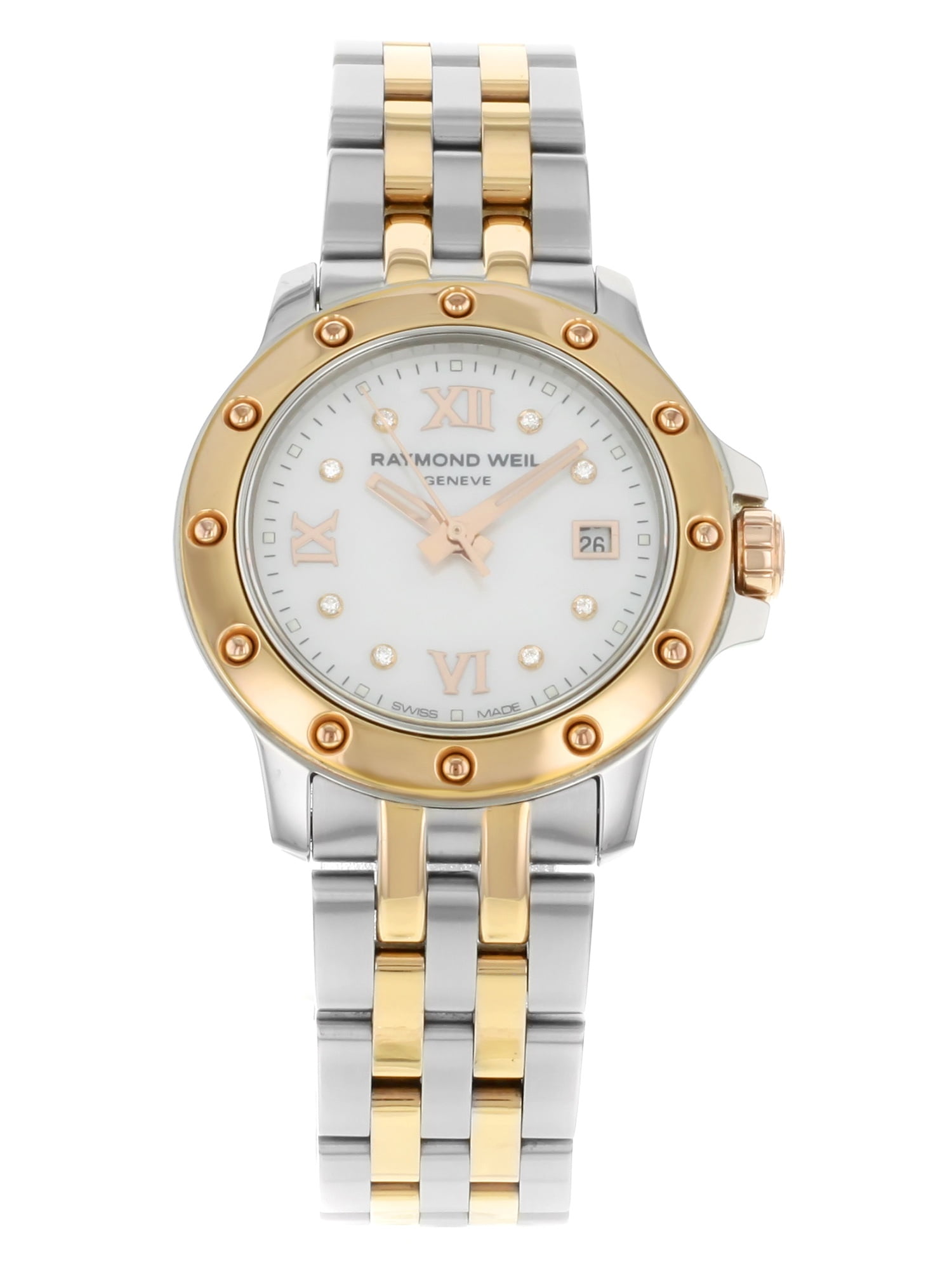 Raymond Weil Tango Silver Dial 18kt Gold and Steel Ladies Watch 