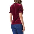 thumbnail image 3 of INSPIRE CHIC Ruffle Collar Shirt for Women's Short Sleeve Velvet Tops Blouse XL Wine Red, 3 of 5