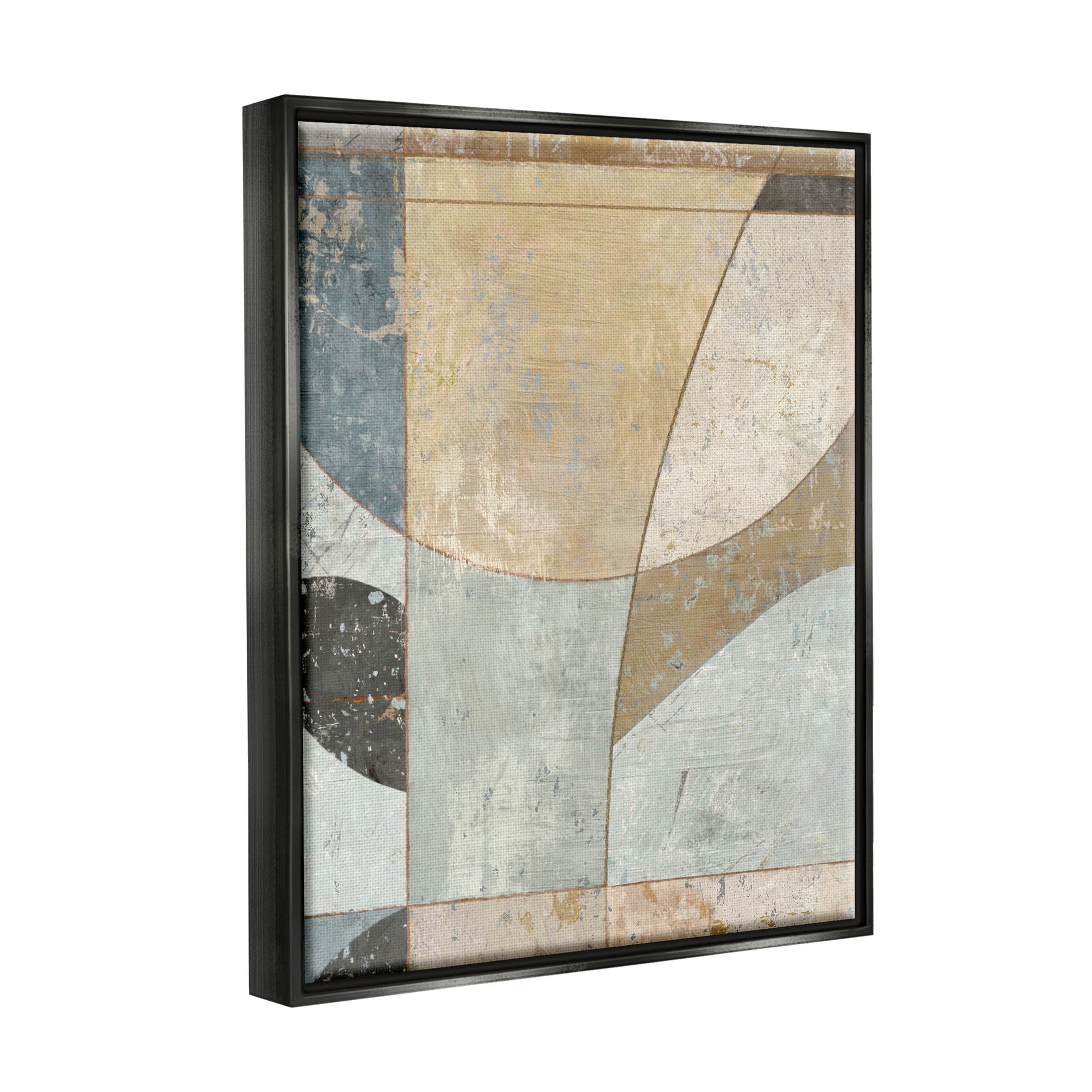 Neutral Tones Curved Shapes Abstract Painting Jet Black Framed Art Print Wall Art