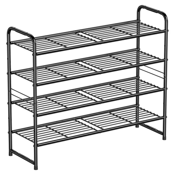 SUFAUY 4 Tier 33" Wide Shoes Rack Stackable, Metal Wire, Black