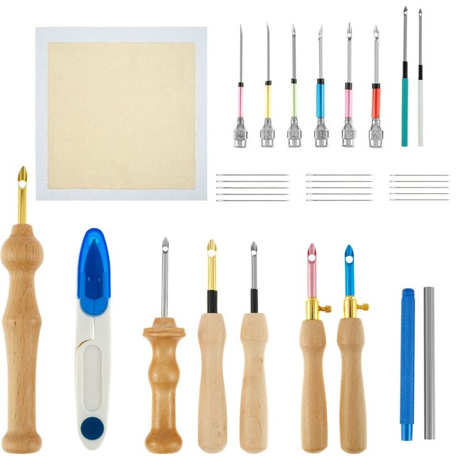 Embroidery Punch Needle Kits Adults Beginner 35PCS Punch Needle Embroidery Kits for Beginners Adjustable Punch Needle Tool Wooden Handle Embroidery Pen Punch Needle Cloth for Embroidery F