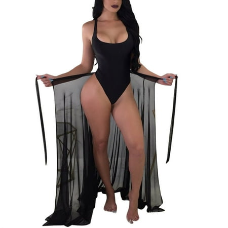 VerPetridure Swimsuit Coverup for Women V Neck Solid Tied Mesh Two Piece Bikini Swimdress Beachwear Loose Beach Bathing Suit Cover Up Beach Dresses