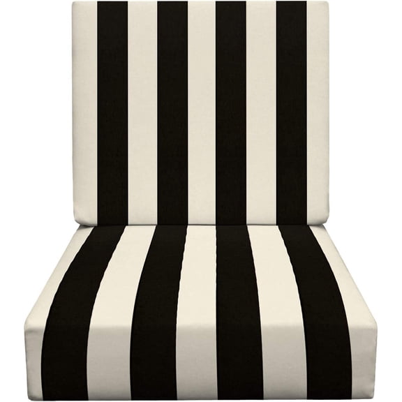 Deep Seating Foam Cushion Set | 24" x 27" Seat | All-Weather Spun Fabric | Water and Fade-Resistant | Outdoor Chair Cushion Set for Patio Furniture | Black & White Stripe