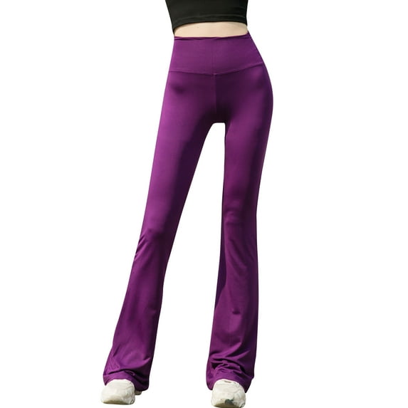 WLJ Women Solid Color High Waisted Flared Wide Leg Yoga Pants