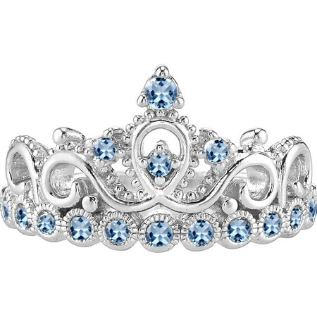 14k White Old Rosary Ring - 14K White Gold Blue Topaz Crown Ring (December) (7)