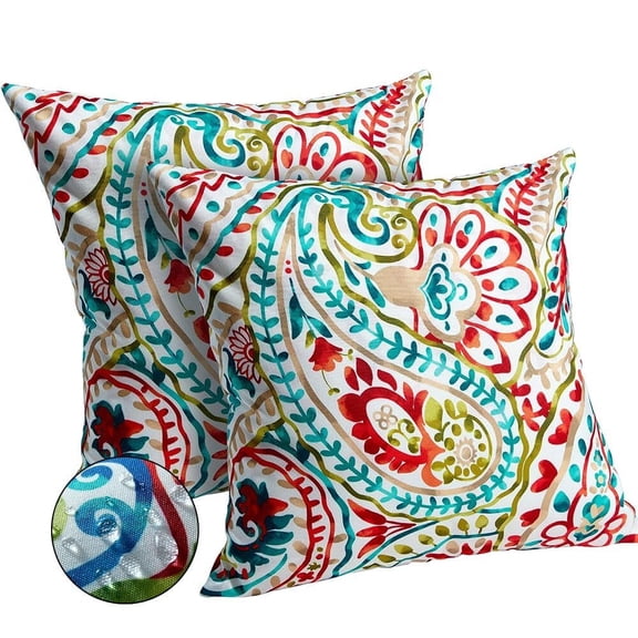 Outdoor Pillow Covers 18x18 Inch Set of 2 Colorful Paisley Decor Waterproof Throw Pillow Covers Farmhouse Outdoor Waterproof Pillow Covers Decor for Patio Funiture Garden Sofa Couch 7A