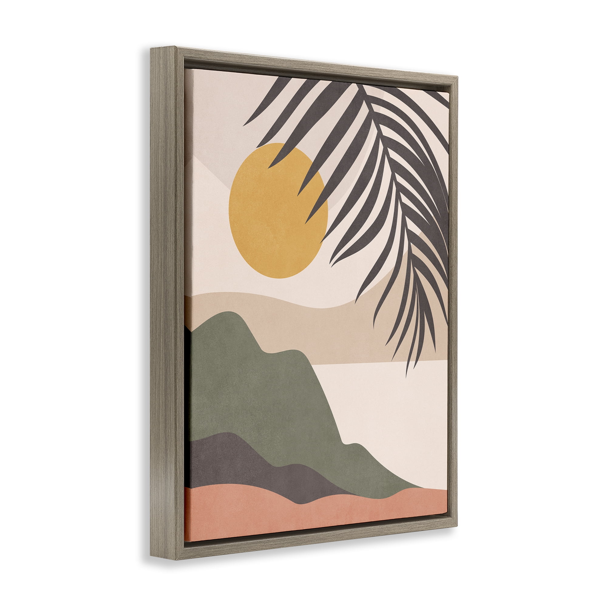 Stupell Industries Tropical Boho Scene Landscape & Nature Painting Brown Floater Framed Canvas Art Print Wall Art, 17 x 21