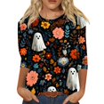 thumbnail image 2 of Halloween Shirts for Women Plus Size Funny 3/4 Sleeve Tops Spooky Ghost Printed Pullover Horror Round Neck T Shirts Holiday Three Quarter Length Blouses, XL, 2 of 7