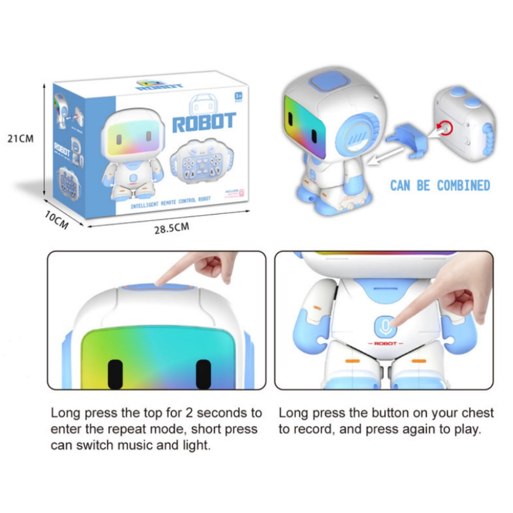 Aezusy Remote Control Robot Toy for Kids, Programmable Walking & Sliding RC Robot with Recording, Music & LED Lights, STEM Educational Interactive Toy Gift for Boys Girls Ages 3-8, Blue
