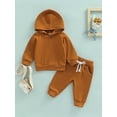 thumbnail image 3 of Elippeo Baby Girls Boys Sportswear Outfit 3M 6M 12M 18M 24M 3Y Solid Color Pullover Hoodie Sweatshirt Tops and Casual Drawstring Pants Set, 3 of 10