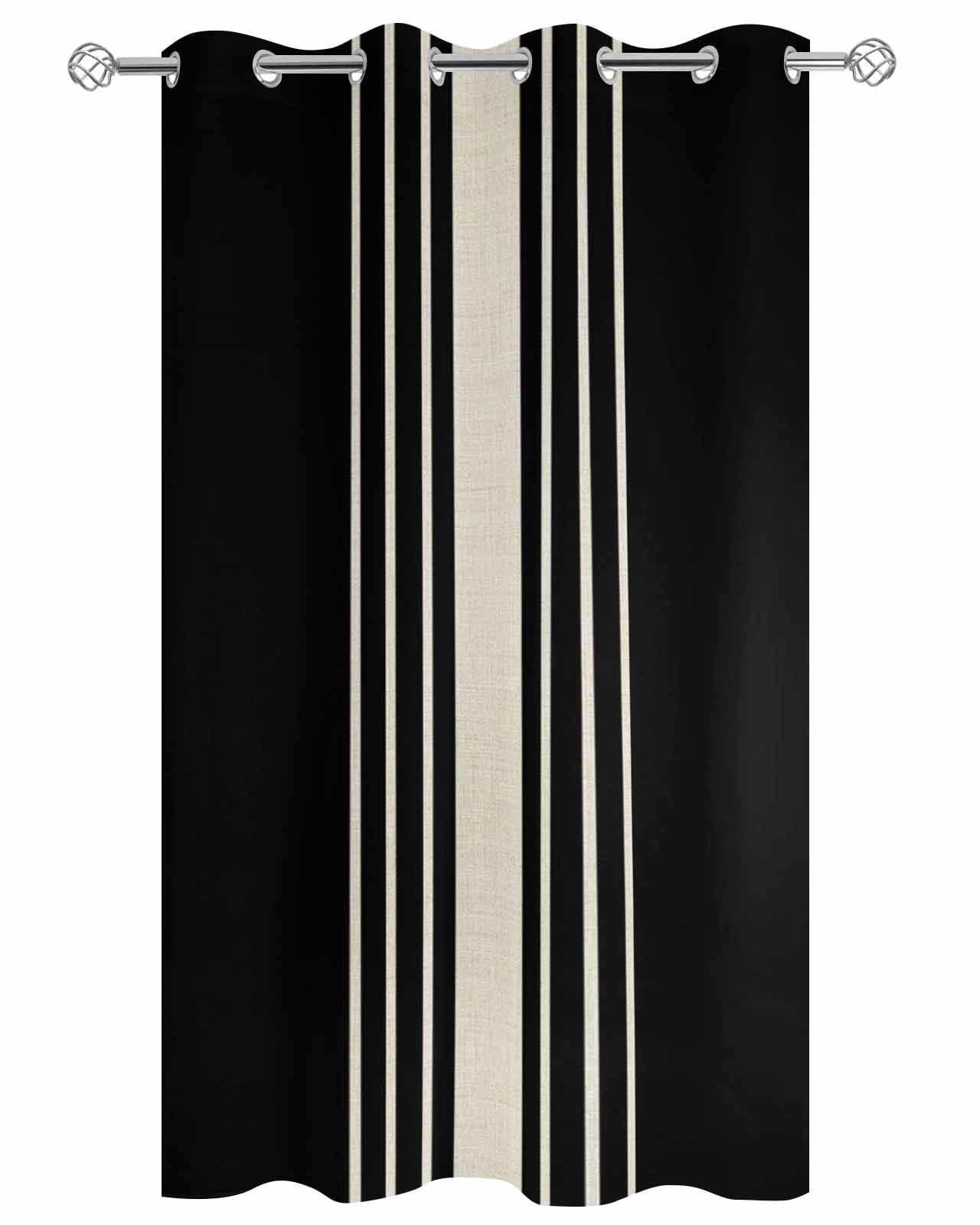 Black Beige Striped Outdoor Curtains for Patio, Modern Farmhouse Retro Lines Privacy Drapes Grommet Waterproof Outside Curtains for Porch/Cabana/Balcony 54"x 108", 1 Panel