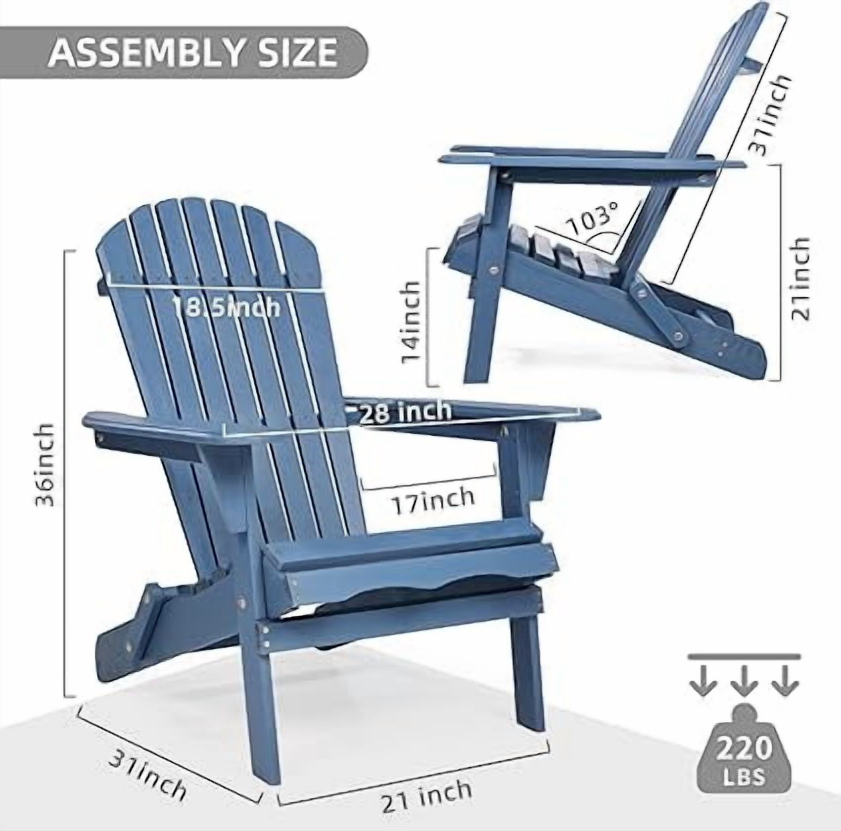 D-road Half Pre-Assembled Folding Adirondack Chair, Set of 2, Outdoor Wood Patio Chair for Backyard/Pool/Beach,Dark Blue
