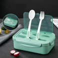 thumbnail image 1 of 1 paquete de lonchera Bento para adultos y niños, lonchera Bento de 1400 ml con juego de utensilios incorporado, a prueba de fugas, apta para lavavajillas y microondas (verde), 1 of 5