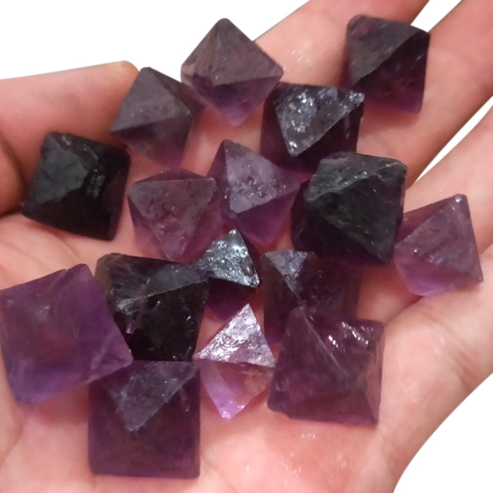 Natural Octahedral Colorful Fluorite Raw Gemstone Ornament Cane Decoration