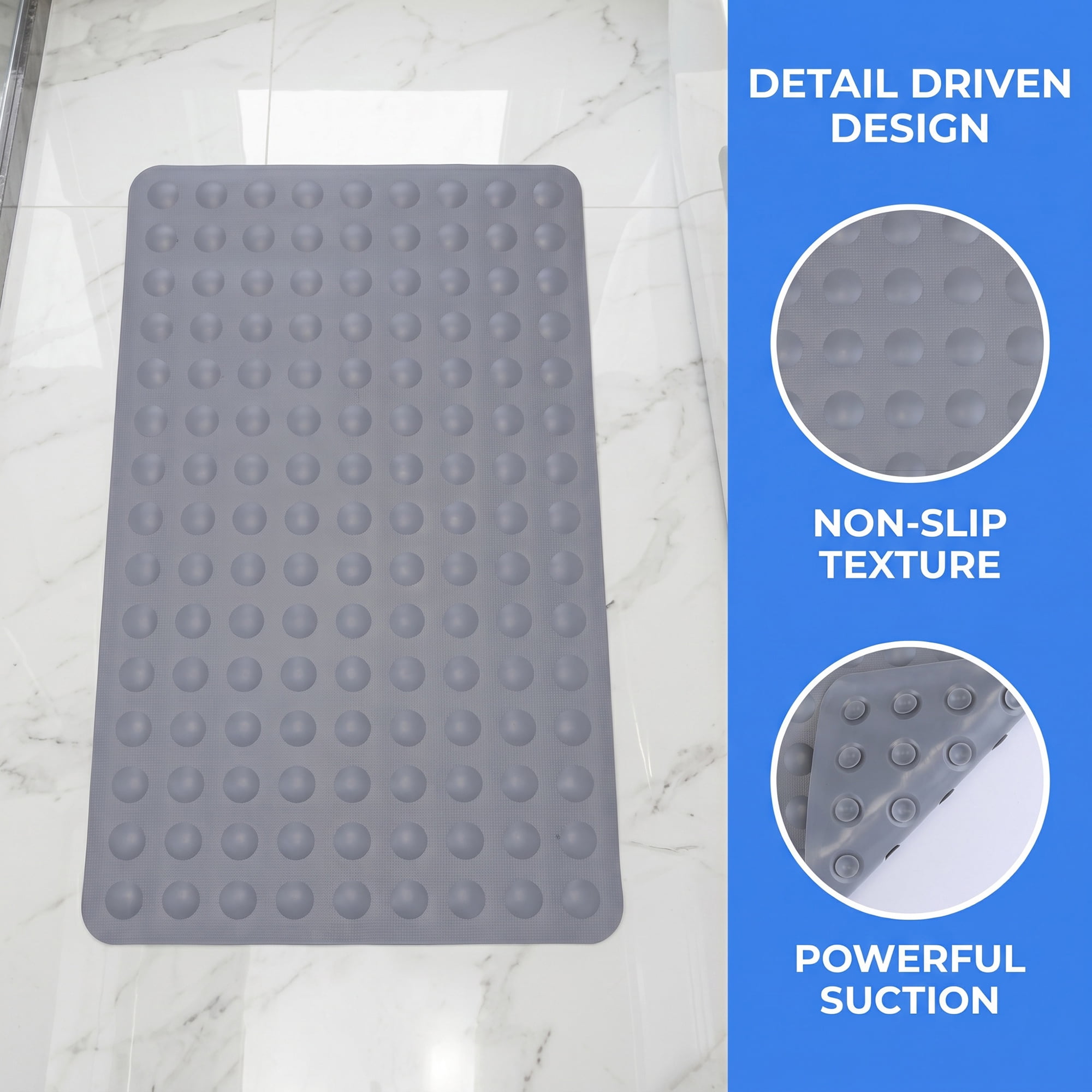 Unique Bargains Non-Slip TPE Washable Bathtub Mat with Strong Suctions Gray 28" x 16"