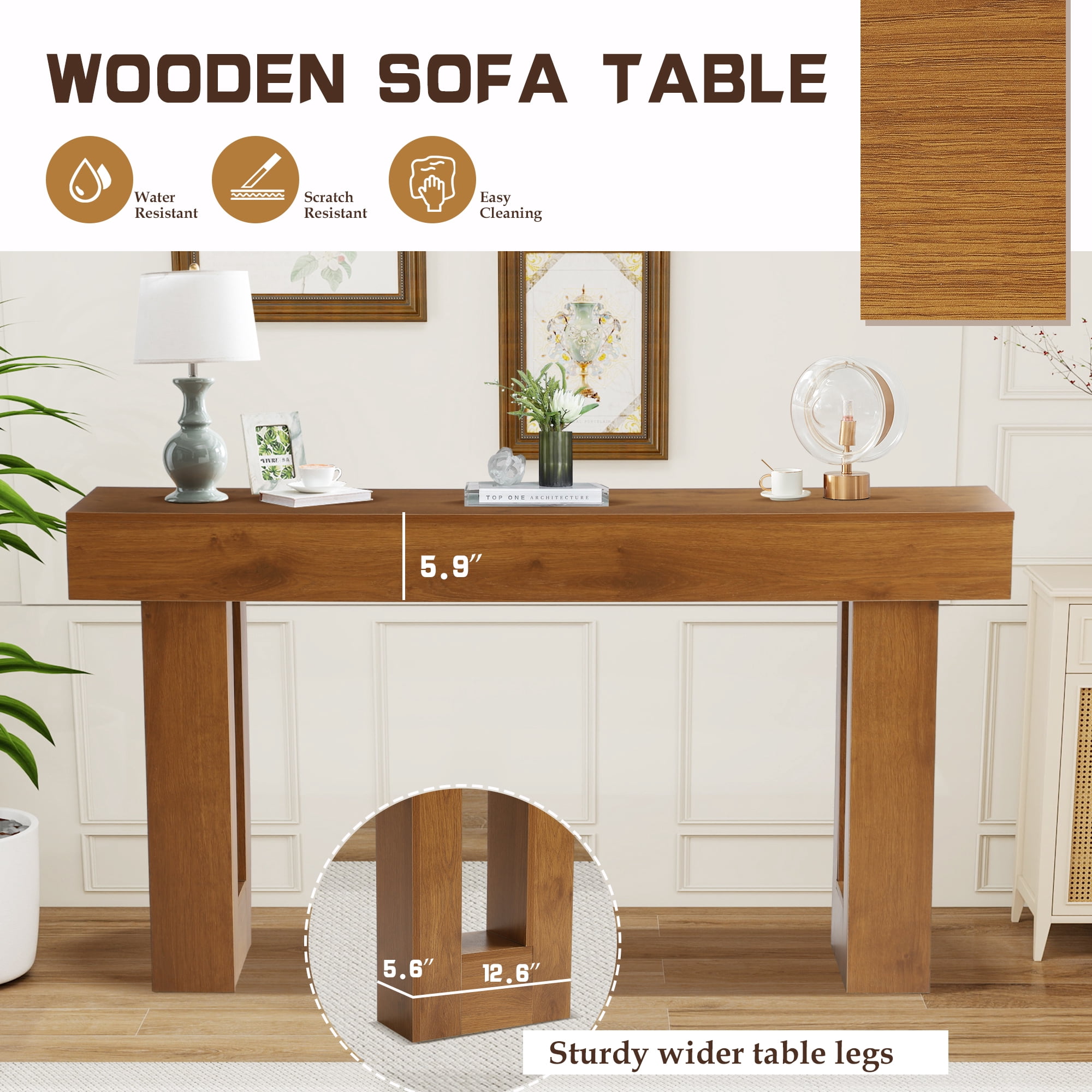 Magic Union 63" Long Console Table for Entryway, Wood Rectangular Sofa Table Behind Couch with 2-tier Open Storage and Weighted Base, Foyer Accent Tables for Entryway, Hallway, Living Room