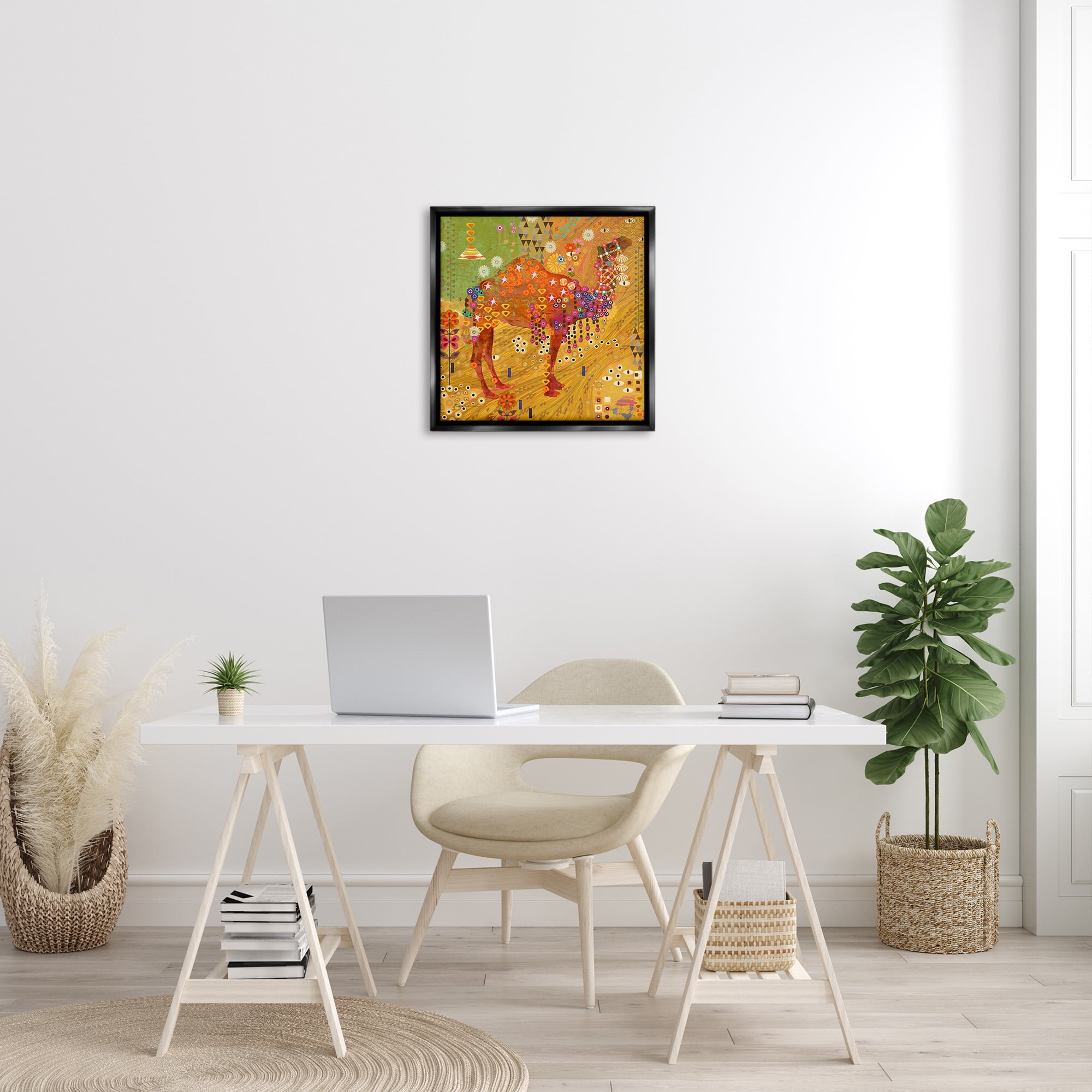 Stupell Industries Boho Patterned Camel Animals & Insects Painting Black Floater Framed Canvas Art Print Wall Art, 25 x 25