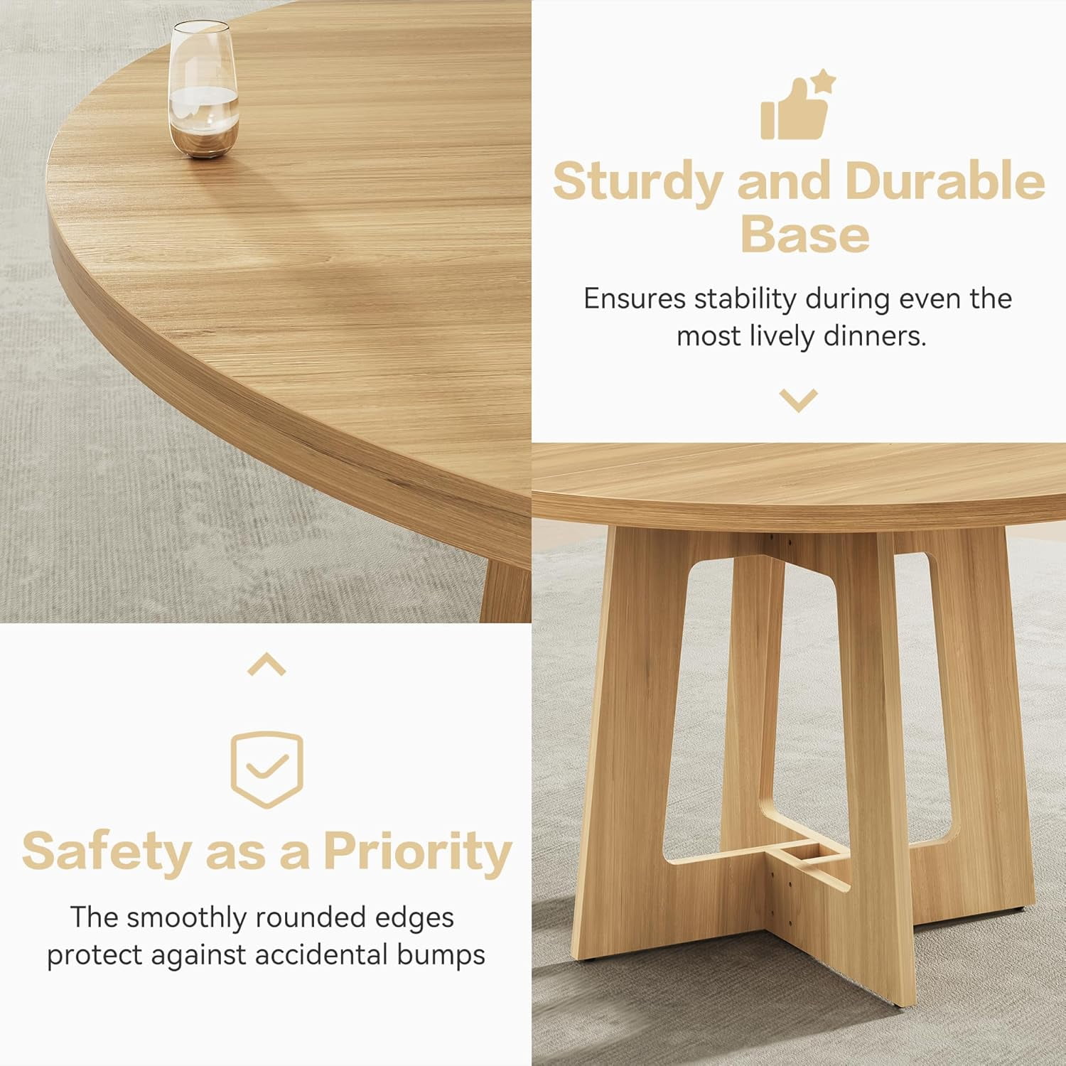 Round Dining Table for 4, 43" Farmhouse Kitchen Table, Wooden Circle Table, 300lb Capacity & Easy Assembly for Home Dining Room Kitchen Living Room (Natural Oak)