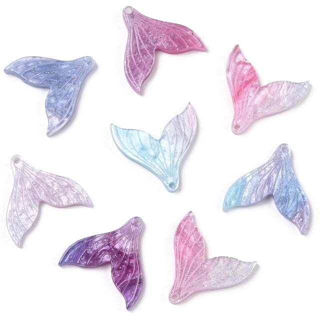 20 colgantes de acetato de celulosa (resina) con forma de cola, estilo perla con degradado arcoíris, colores mixtos.