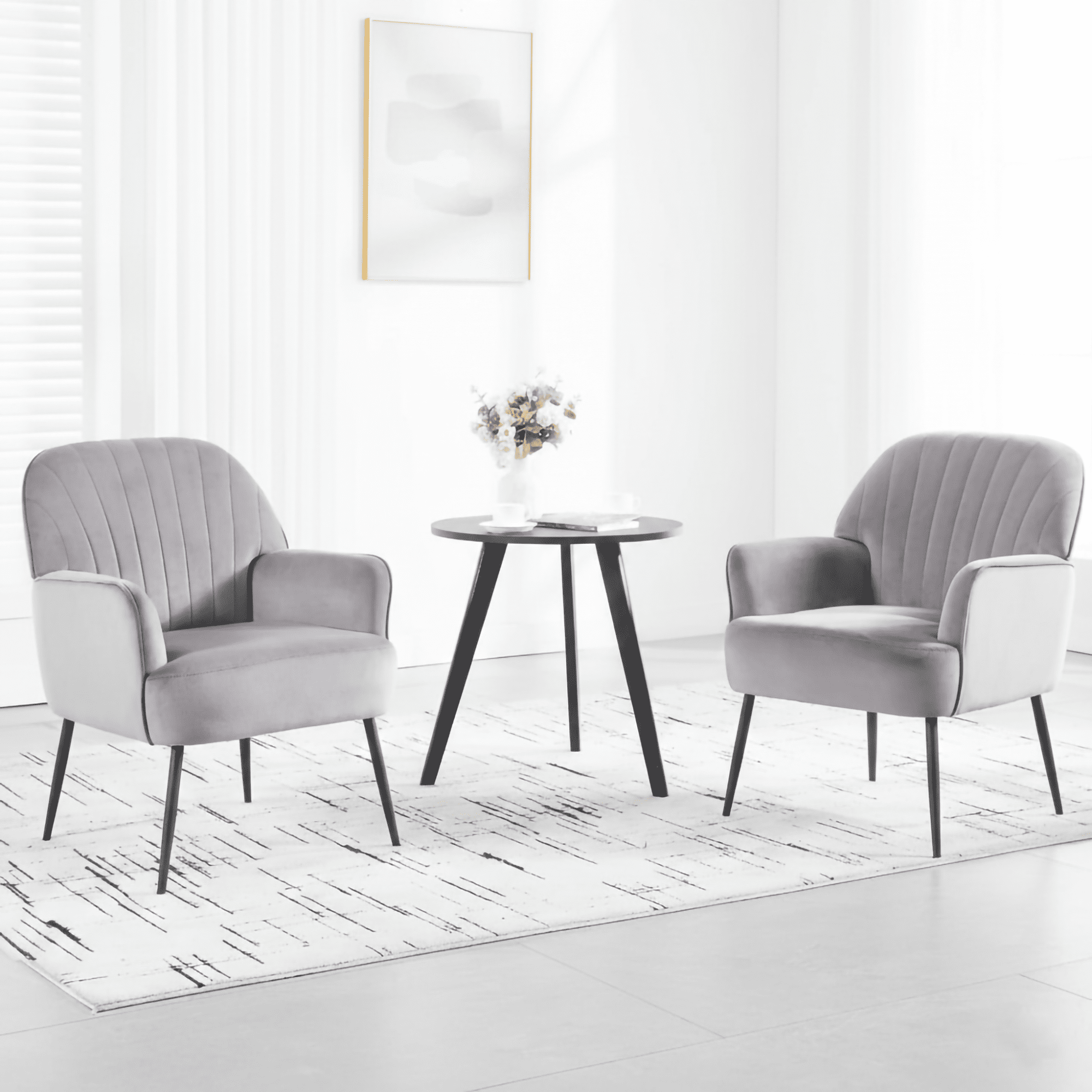 Mintazer Velvet Accent Chair with Shell-Shaped Backrest, Modern Upholstered Armchair with Metal Legs for Living Room & Bedroom, Grey