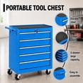 thumbnail image 6 of TacleeKii Rolling Tool Chest with 5 Drawers, Metal Tool Storage Cabinet with Locking System, Portable Tool Cart Organizer for Garage Workshop, Blue, 6 of 8