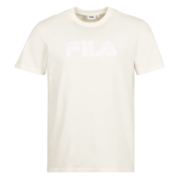 FILA Camiseta para hombre BUEK - Cuello redondo, Manga corta, Algodón, Jersey, Logotipo bordado Crudo M (Medium)